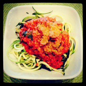 Zucchini Pasta with Marinara Sauce and Raw Parmesan